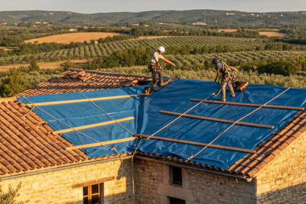 Bâchage d'urgence sur un toit à Saint-Médard-en-Jalles